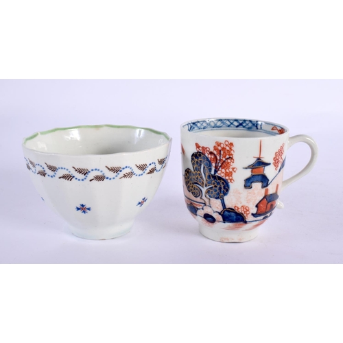 188 - 18th century Lowestoft Dolls House pattern coffee cup and a rare Lowestoft faceted teabowl with trai... 