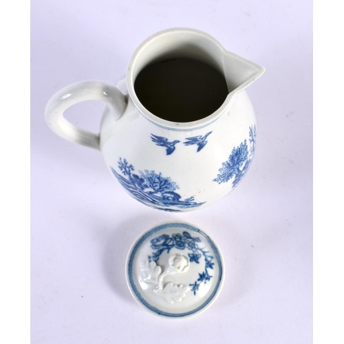 189 - 18th century good Worcester sparrow beak jug and cover printed with a chinoiserie landscape. 14cm Hi... 