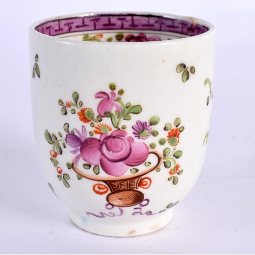 206 - 18th century Lowestoft Curtis style pattern coffee cup painted with a cornucopia of flowers. 6.5cm H... 