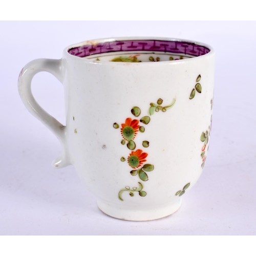 206 - 18th century Lowestoft Curtis style pattern coffee cup painted with a cornucopia of flowers. 6.5cm H... 