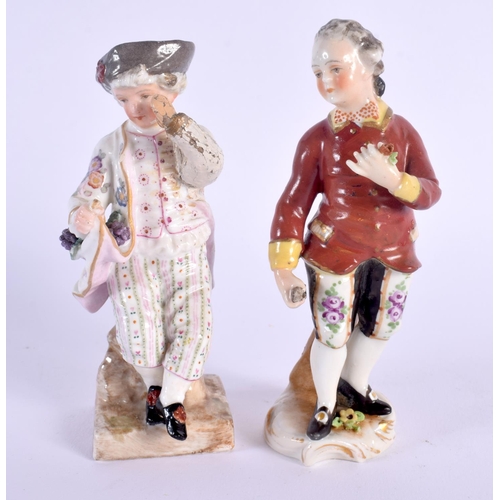 21 - A 19TH CENTURY GERMAN PORCELAIN FIGURE OF A BOY Meissen style, together with another similar. 13 cm ... 