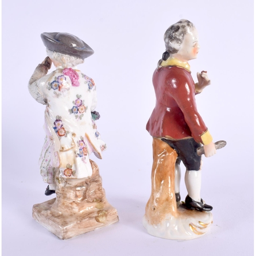 21 - A 19TH CENTURY GERMAN PORCELAIN FIGURE OF A BOY Meissen style, together with another similar. 13 cm ... 