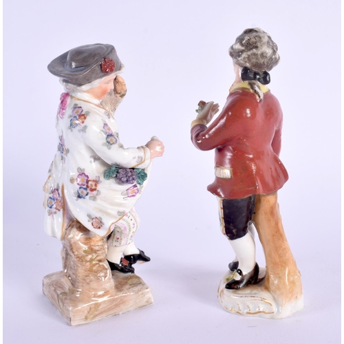 21 - A 19TH CENTURY GERMAN PORCELAIN FIGURE OF A BOY Meissen style, together with another similar. 13 cm ... 