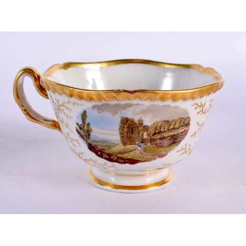 212 - Flight Barr and Barr gadroon bordered teacup and saucer with seaweed gilding the saucer having two s... 