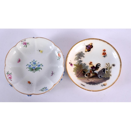 233 - 19th century Meissen miniature teabowl and saucer with embossed flowers, saucer painted with a chick... 