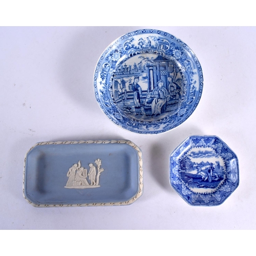 248 - 19th century English pottery vase, dish and saucer printed in underglaze blue and four pieces of 20t... 