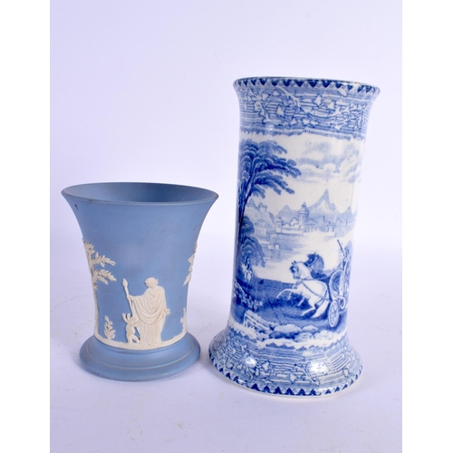 248 - 19th century English pottery vase, dish and saucer printed in underglaze blue and four pieces of 20t... 