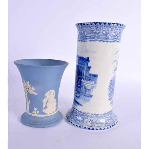 248 - 19th century English pottery vase, dish and saucer printed in underglaze blue and four pieces of 20t... 