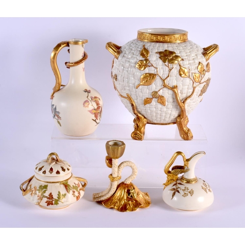 26 - A RARE 19TH CENTURY ROYAL WORCESTER BLUSH IVORY PORCELAIN DRAGON JUG together with a bird head jug, ... 