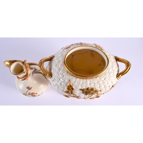 26 - A RARE 19TH CENTURY ROYAL WORCESTER BLUSH IVORY PORCELAIN DRAGON JUG together with a bird head jug, ... 