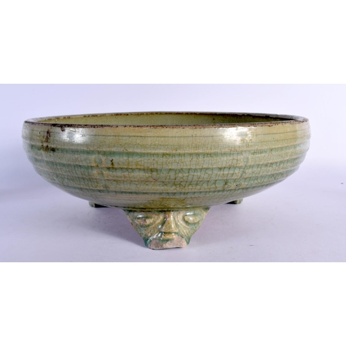 262 - A LARGE 16TH/17TH CENTURY CHINESE CELADON STONEWARE CENSER Ming/Qing. 26 cm x 12 cm.