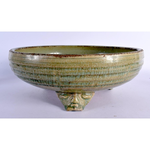 262 - A LARGE 16TH/17TH CENTURY CHINESE CELADON STONEWARE CENSER Ming/Qing. 26 cm x 12 cm.