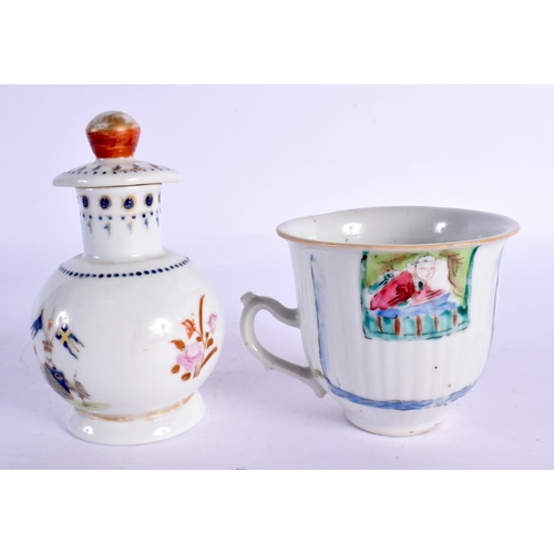 263 - A 19TH CENTURY CHINESE FAMILLE ROSE LOBED CUP Qing, together with a tea caddy and cover. Largest 12 ... 