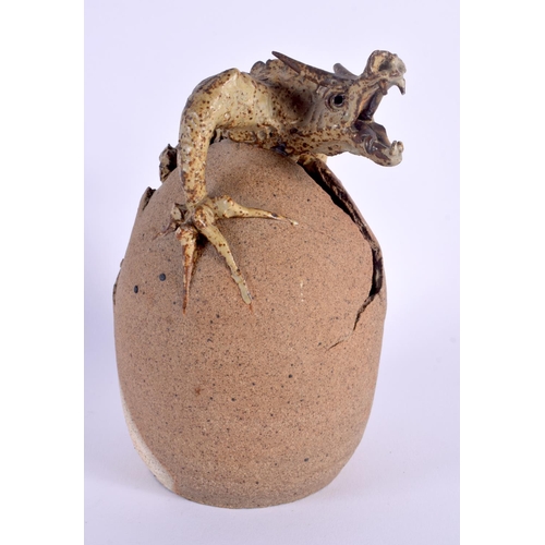 27 - A CHARMING BLADON POTTERY GROTESQUE HATCHING DRAGON EGG SCULPTURE. 20 cm high.