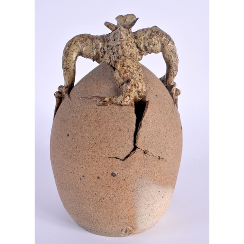 27 - A CHARMING BLADON POTTERY GROTESQUE HATCHING DRAGON EGG SCULPTURE. 20 cm high.