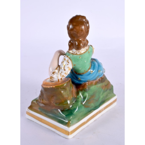 280 - A 19TH CENTURY CONTINENTAL PORCELAIN FIGURE OF A FEMALE probably French or Russian. 8 cm x 10 cm.