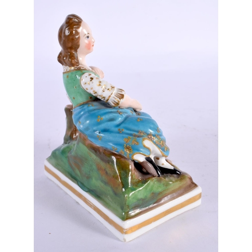 280 - A 19TH CENTURY CONTINENTAL PORCELAIN FIGURE OF A FEMALE probably French or Russian. 8 cm x 10 cm.