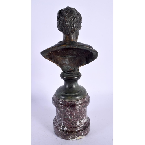 291B - A 19TH CENTURY EUROPEAN GRAND TOUR BRONZE BUST OF AN EMPEROR modelled upon a marble base. 24 cm high... 