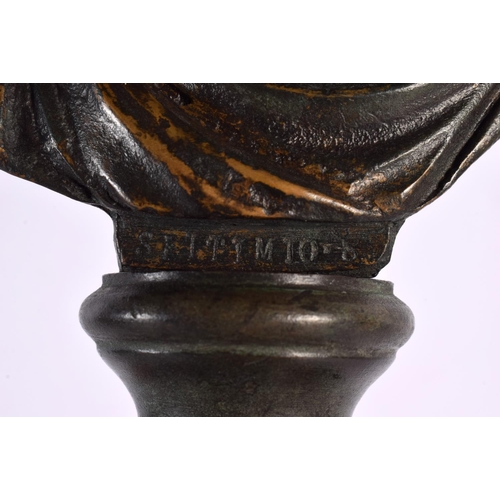 291B - A 19TH CENTURY EUROPEAN GRAND TOUR BRONZE BUST OF AN EMPEROR modelled upon a marble base. 24 cm high... 