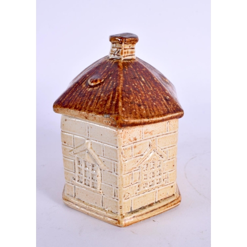 291 - A RARE 19TH CENTURY ENGLISH SALT GLAZED BOX AND COVER formed as a house. 11 cm x 9 cm.