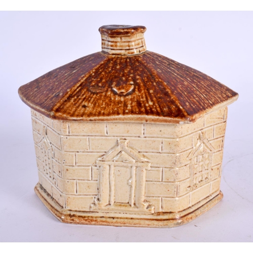 291 - A RARE 19TH CENTURY ENGLISH SALT GLAZED BOX AND COVER formed as a house. 11 cm x 9 cm.