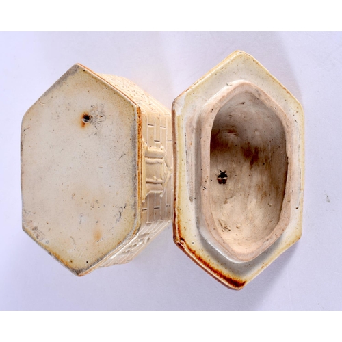 291 - A RARE 19TH CENTURY ENGLISH SALT GLAZED BOX AND COVER formed as a house. 11 cm x 9 cm.