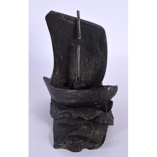 291A - British School (20th Century) Bronze, Dimchurch Flit, Sail boat. 14 cm x 16 cm.