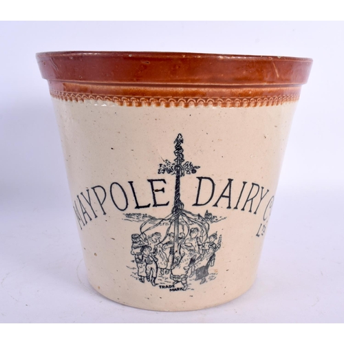 292A - AN ANTIQUE MAYPOLE DAIRY STONEWARE POT. 21 cm x 15 cm.