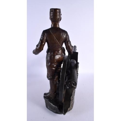 293C - A RARE LARGE 19TH CENTURY EUROPEAN SPELTER FIGURE OF A MILITARY MALE modelled standing beside a fiel... 