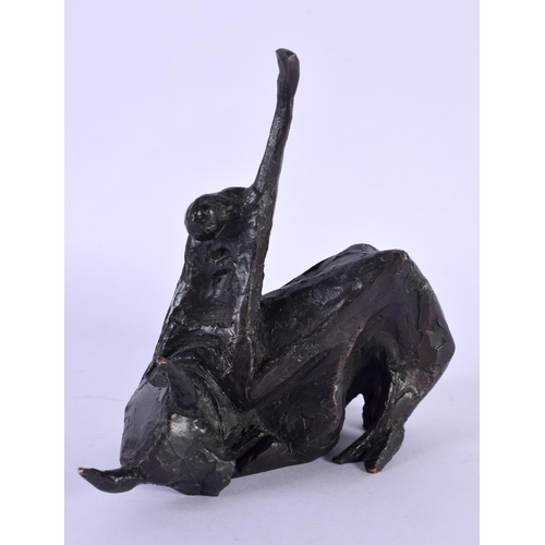 296B - Manner of Picasso (20th Century) Bronze, Stylised figure riding a bull. 11 cm x 11 cm.