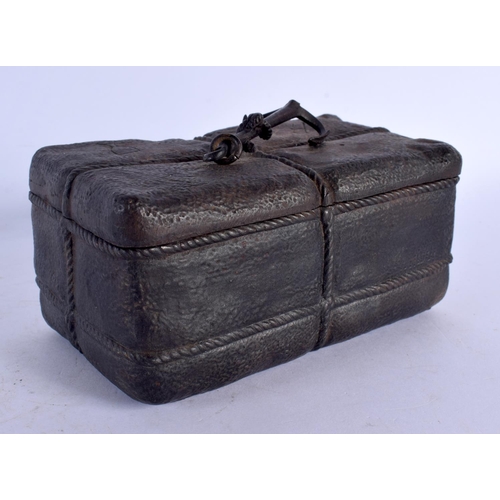 298 - AN UNUSUAL EUROPEAN IRON MARITIME TOBACCO BOX AND COVER decorated with motifs. 15 cm x 8 cm.