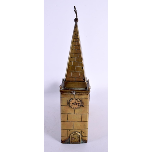 299 - A RARE GEORGE III BRONZE MONEY BOX in the form of a church tower. 18 cm x 25 cm.