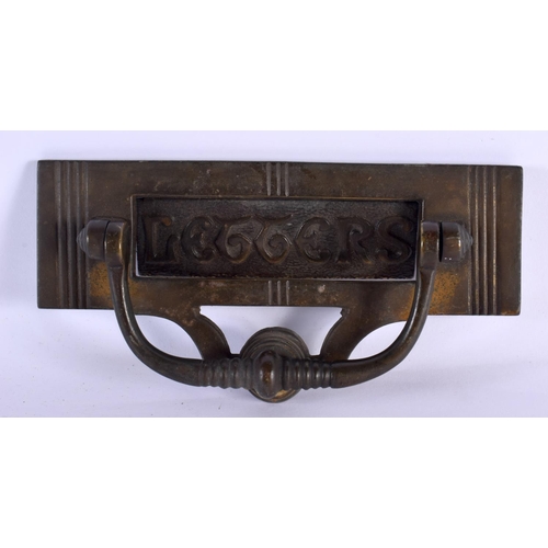 299D - AN ART NOUVEAU BRONE DOOR KNOCKER LETTER BOX. 21 cm x 8 cm.