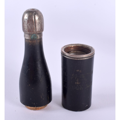 308 - A CHARMING TREEN PESTLE AND MORTAR together with a Franco Paris Exhibition 1908 stanhope champagne b... 