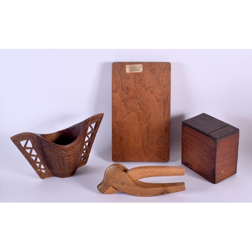 309 - AN UNUSUAL CONTINENTAL TREEN CARVED WOOD DRINKING CUP together with a tea caddy compartment etc. Lar... 