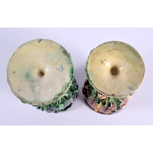 31 - A RARE PAIR OF ANTIQUE PORTUGUESE MAFFA MINIATURE MAJOLICA PLANTERS of naturalistic form. 13.5 cm hi... 