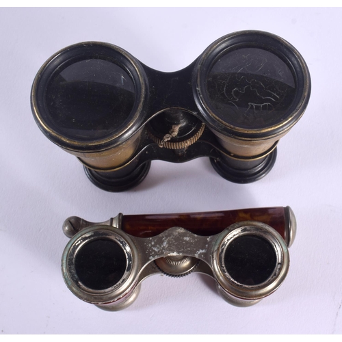 314 - TWO PAIRS OF VINTAGE OPERA GLASSES. Largest 14 cm x 4 cm extended. (2)