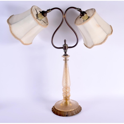 317 - A VINTAGE MURANO TWIN BRANCH GLASS LAMP. 56 cm x 32 cm.