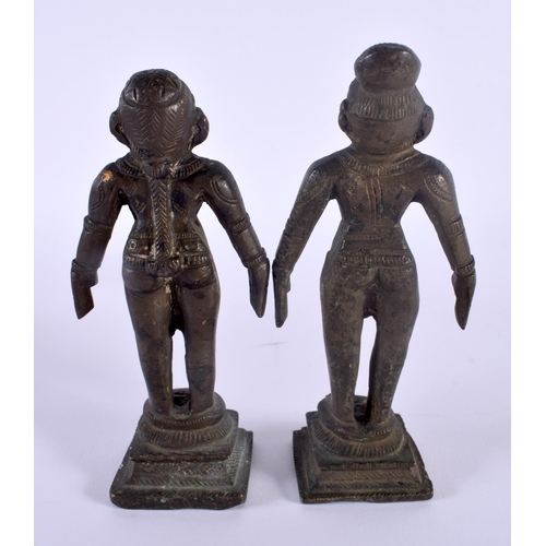 332 - A PAIR OF 19TH CENTURY INDIAN BRONZE FIGURES OF STANDING DEITIES modelled with arms by their sides. ... 