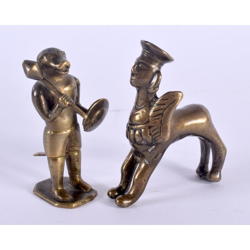 338 - TWO 18TH CENTURY INDIAN BRONZE FIGURES modelled as a monkey god and another. Largest 7 cm x 5 cm. (2... 