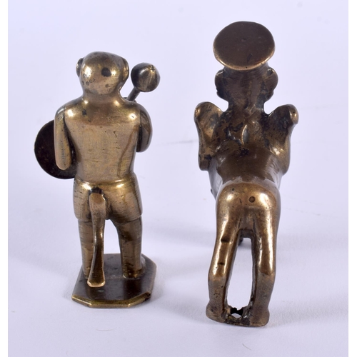 338 - TWO 18TH CENTURY INDIAN BRONZE FIGURES modelled as a monkey god and another. Largest 7 cm x 5 cm. (2... 