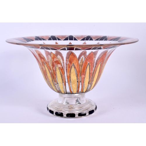 34 - AN ART DECO FRENCH ENAMELLED GLASS BOWL. 18 cm diameter.