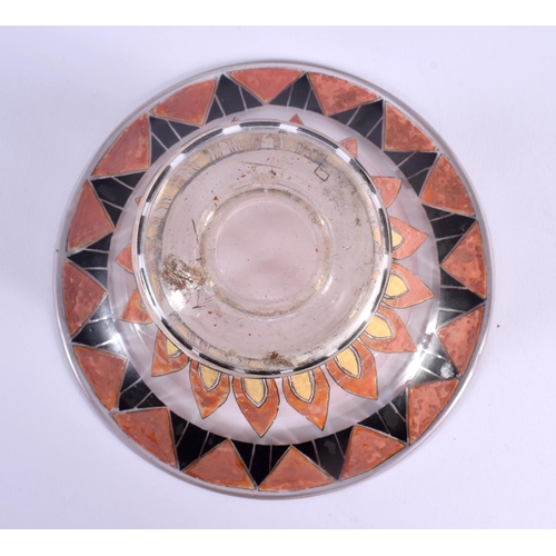 34 - AN ART DECO FRENCH ENAMELLED GLASS BOWL. 18 cm diameter.