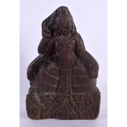 355 - A RARE 15TH/16TH CENTURY INDIAN CARVED WOOD BUDDHISTIC VOTIVE PLAQUE depicting a female deity. 20 cm... 