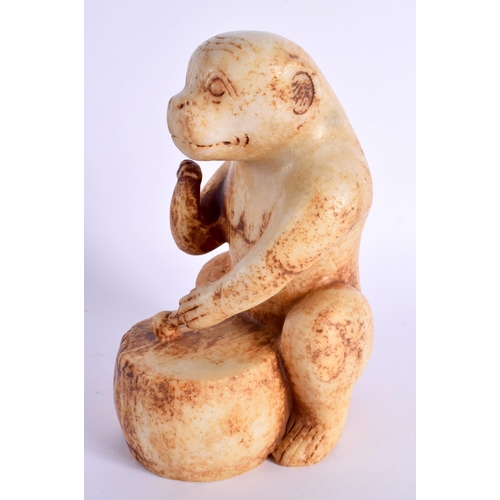 360 - A VERY RARE 18TH/19TH CENTURY INDIAN CARVED MARBLE FIGURE OF A BEAST modelled with one arm raised, t... 