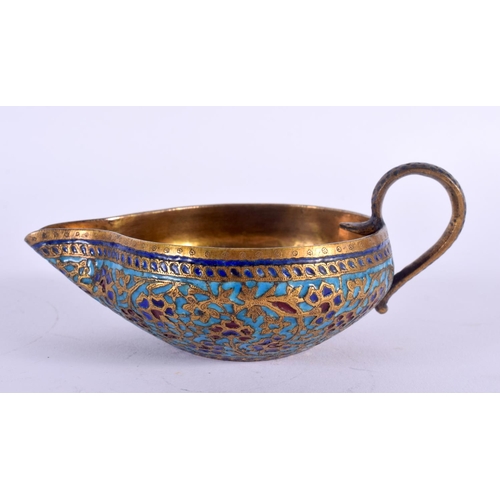 361 - A RARE 18TH/19TH CENTURY INDIAN ISLAMIC MIDDLE EASTERN BRONZE OIL BURNER enamelled all over with fol... 