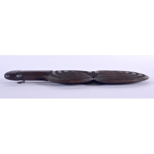 368 - A RARE EARLY 20TH CENTURY MAORI TRIBAL NEW ZEALAND CARVED WOOD HAND CLUB Kotiate, with chip carved d... 