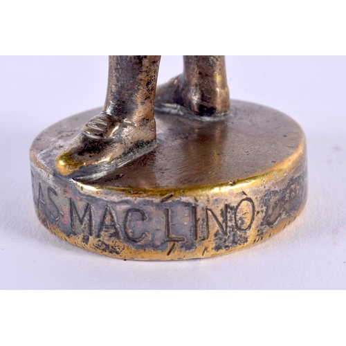 380 - A RARE ANTIQUE PHINEAS MACLINO BRONZE CAR MASCOT. 16.5 cm high.