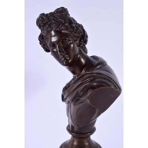 396 - A FINE 19TH CENTURY EUROPEAN GRAND TOUR BUST OF A MALE modelled upon a fine quality column, decorate... 