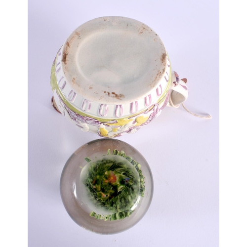 4 - AN UNUSUAL 19TH CENTURY SUNDERLAND LUSTRE HUNTING JUG together with a glass paperweight. Largest 14 ... 